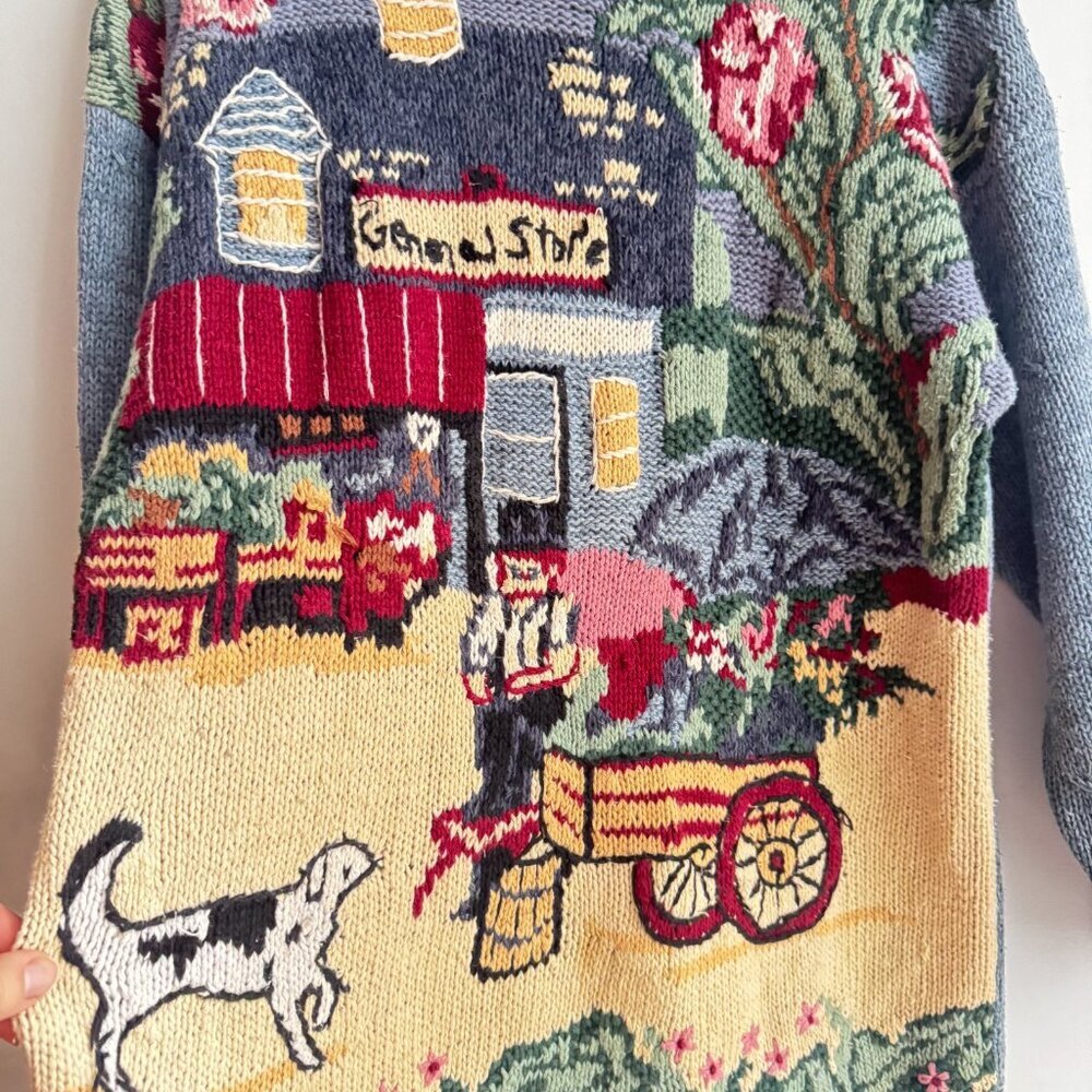 Vintage Climax Ramie Cotton Blend "General Store" Motif Sweater L - Picture 3 of 6